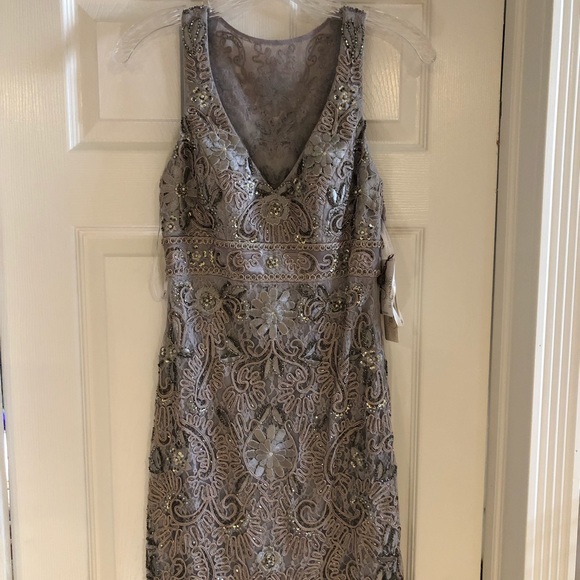 Sue Wong | Dresses | Sue Wong Grey Beaded Cocktail Dress | Poshmark